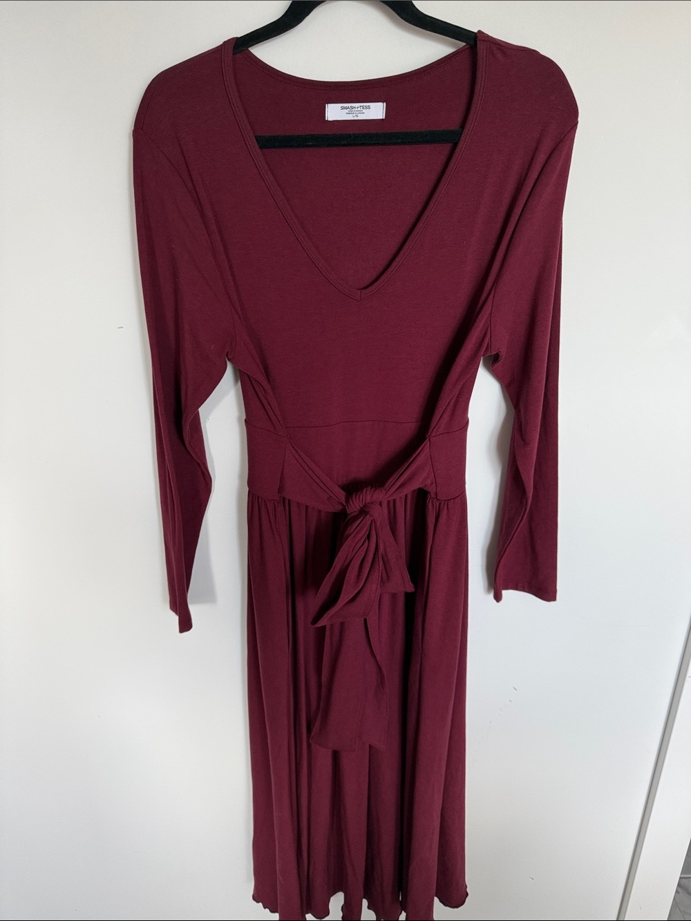 Smash + Tess Bamboo Rayon Wrap Midi Dress Burgundy Size L